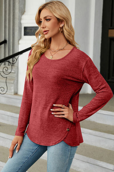 Round Neck Long Sleeve T-Shirt Women's T-Shirts - Tophatter Daily Deals