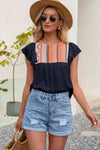 Contrast Print Butterfly Sleeve Top Navy Blouses - Tophatter Daily Deals