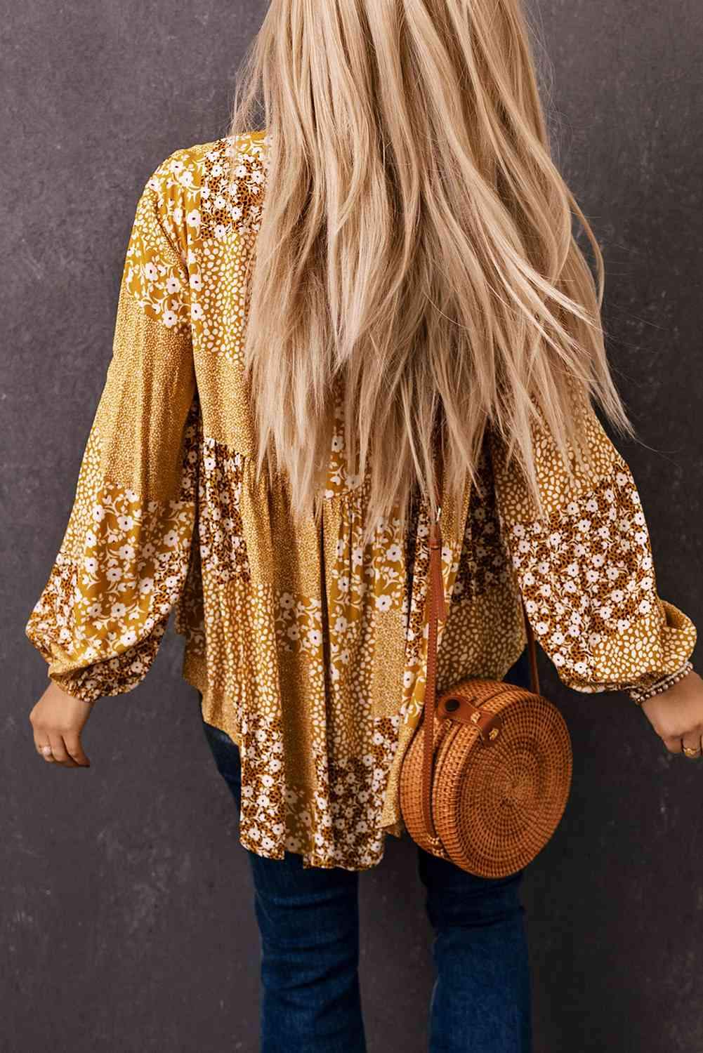 Patchwork Tassel Balloon Sleeve Blouse Blouses - Tophatter Daily Deals