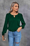 Pleated Detail Cutout Puff Sleeve Blouse Green Blouses - Tophatter Daily Deals