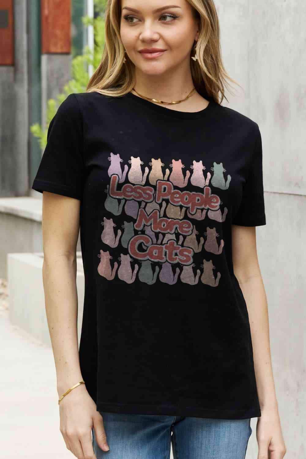 Simply Love Full Size LESS PEOPLE MORE CATS Graphic Cotton Tee Women's T-Shirts - Tophatter Daily Deals