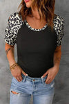 Leopard Round Neck Short Sleeve T-Shirt Black Women's T-Shirts - Tophatter Daily Deals