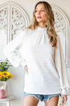 Frill Trim Balloon Sleeve Textured Blouse Blouses - Tophatter Daily Deals