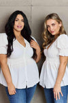 Culture Code Sweet Serenity Full Size V-Neck Puff Sleeve Button Down Top Blouses - Tophatter Daily Deals