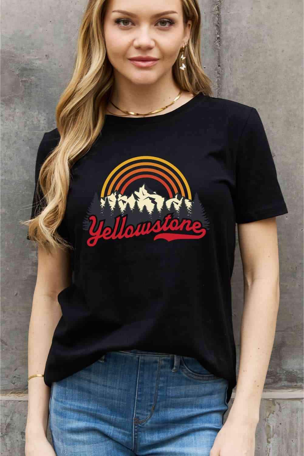 Simply Love Full Size YELLOWSTONE Graphic Cotton Tee Black Women's T-Shirts - Tophatter Daily Deals