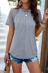 Lace Detail Round Neck Short Sleeve T-Shirt Women's T-Shirts - Tophatter Daily Deals