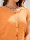 Decorative Button Round Neck Short Sleeve T-Shirt Women's T-Shirts - Tophatter Daily Deals