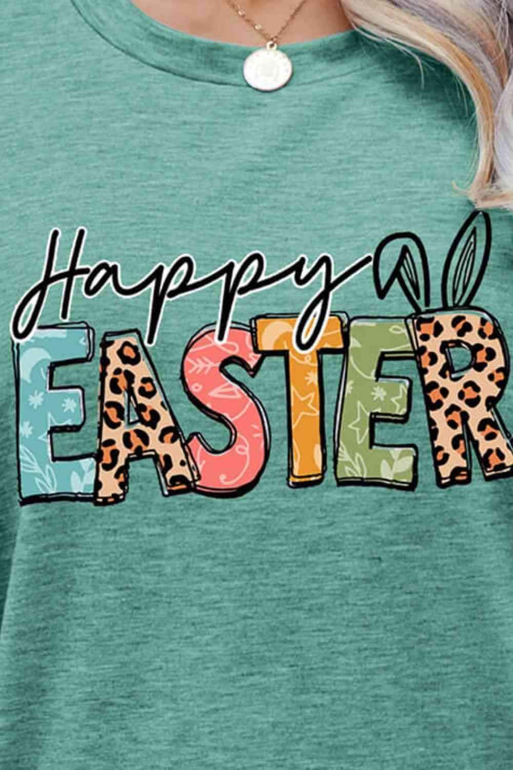 HAPPY EASTER Graphic Round Neck Tee Shirt Women's T-Shirts - Tophatter Daily Deals