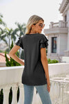 Eyelet Layered Flutter Sleeve V-Neck Top Blouses - Tophatter Daily Deals