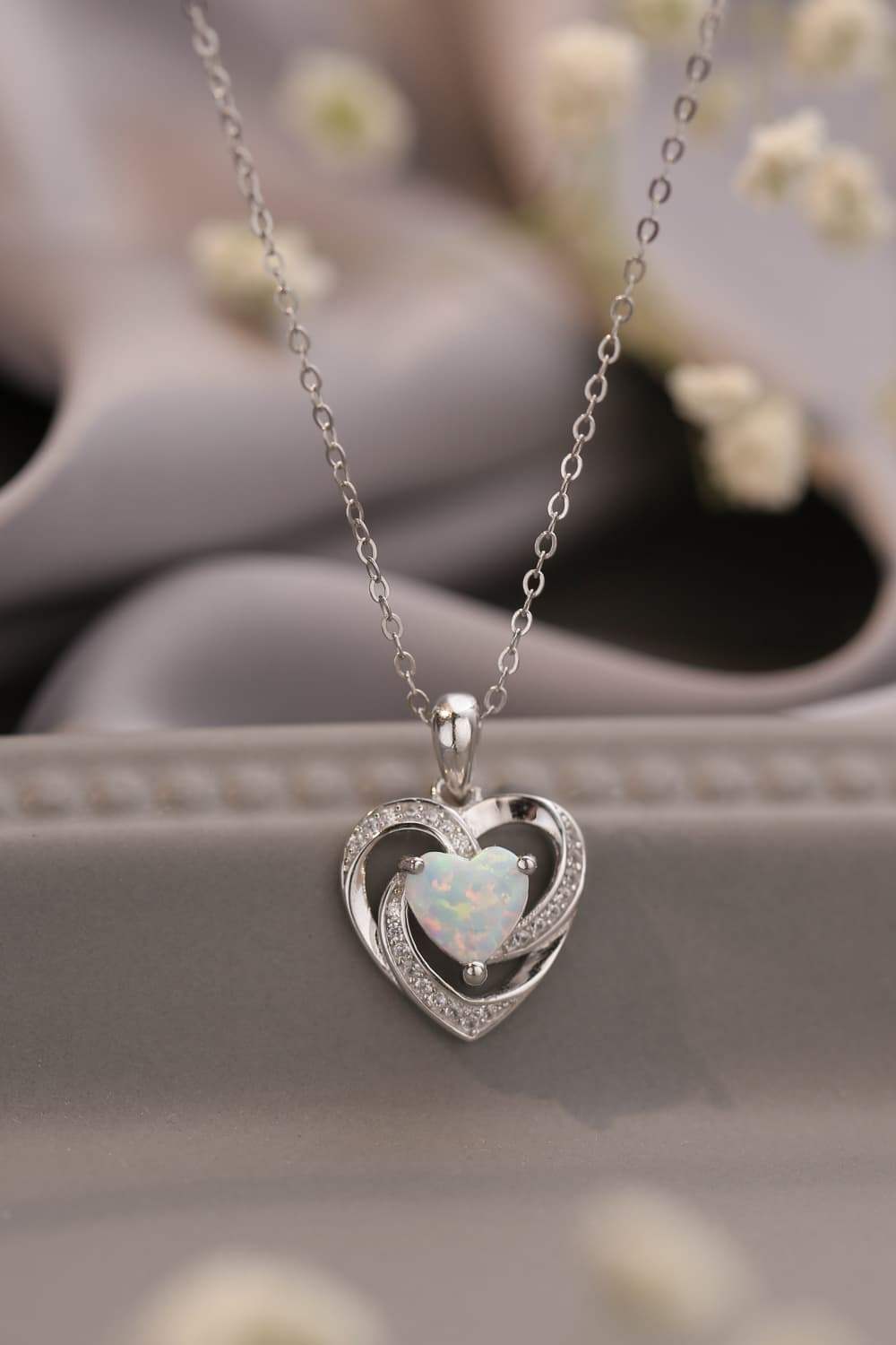 Opal Heart Pendant Necklace Opal - Tophatter Daily Deals