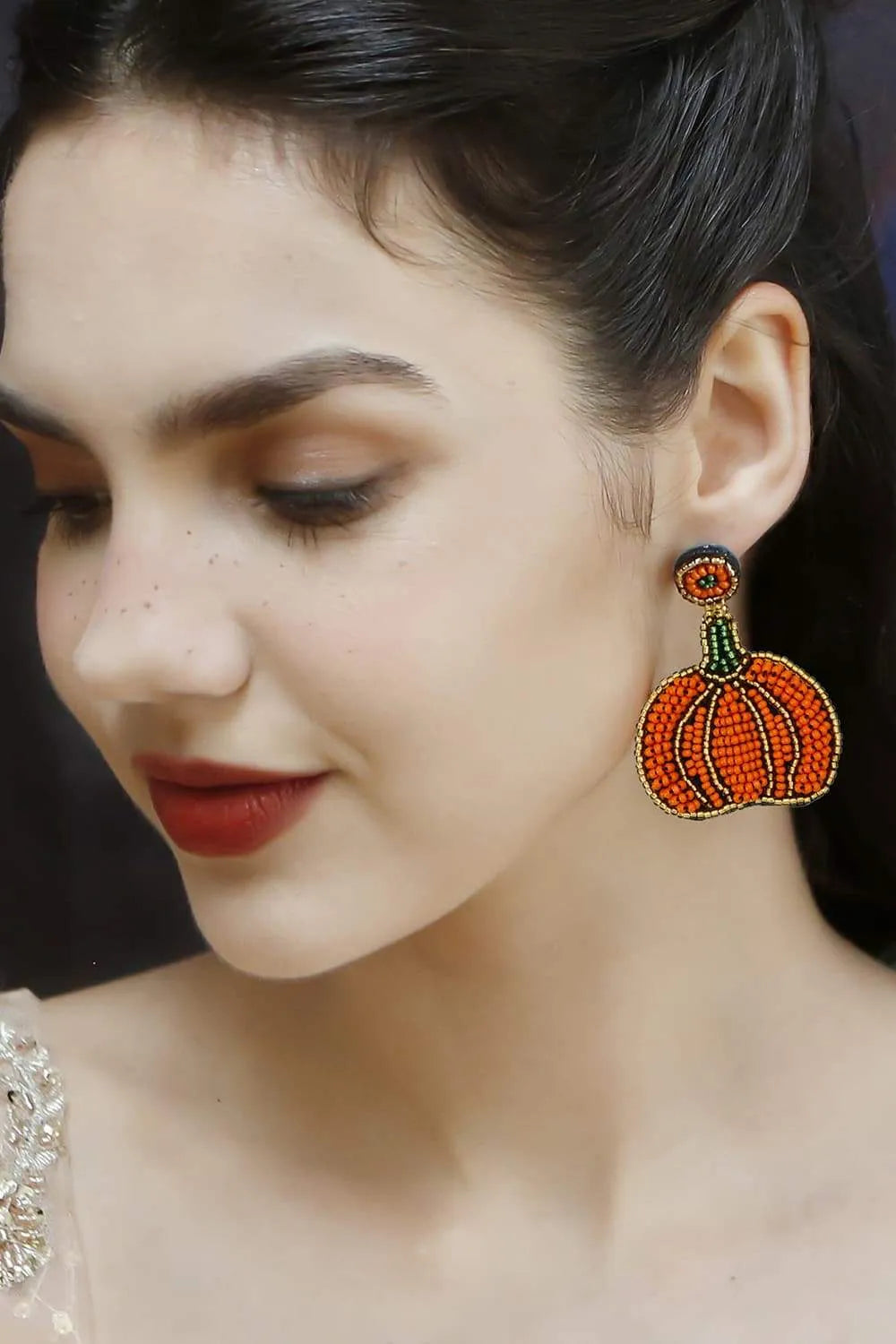 Beads Detail Pumpkin Shape Dangle Earring Earrings - Tophatter Daily Deals