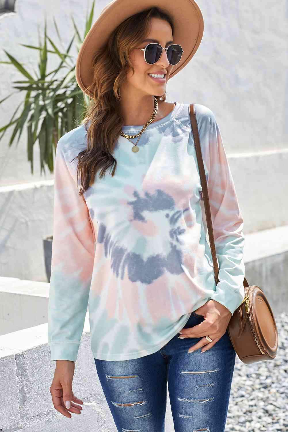 Tie-Dye Raglan Sleeve Top Multicolor Women's T-Shirts - Tophatter Daily Deals