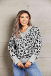 Double Take Leopard V-Neck Dropped Shoulder Top Cloudy Blue Blouses - Tophatter Daily Deals