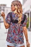 Floral Round Neck Spliced Lace Blouse Blouses - Tophatter Daily Deals