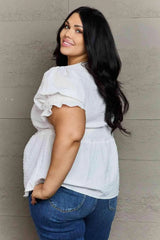 Culture Code Sweet Serenity Full Size V-Neck Puff Sleeve Button Down Top Blouses - Tophatter Daily Deals