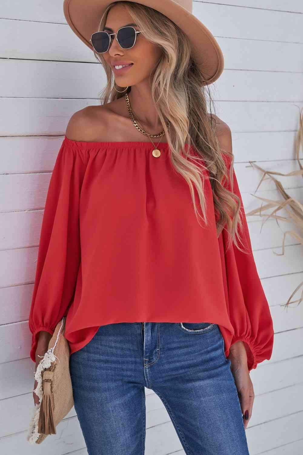 Off-Shoulder Balloon Sleeve Top Blouses - Tophatter Daily Deals