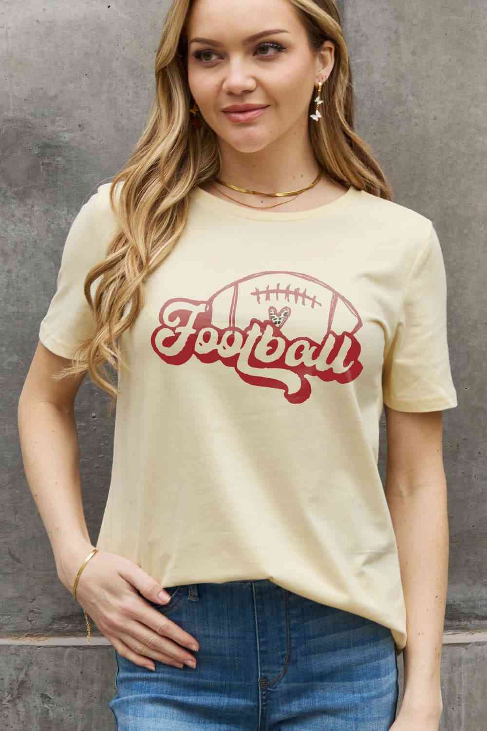 Simply Love Full Size FOOTBALL Graphic Cotton Tee Women's T-Shirts - Tophatter Daily Deals