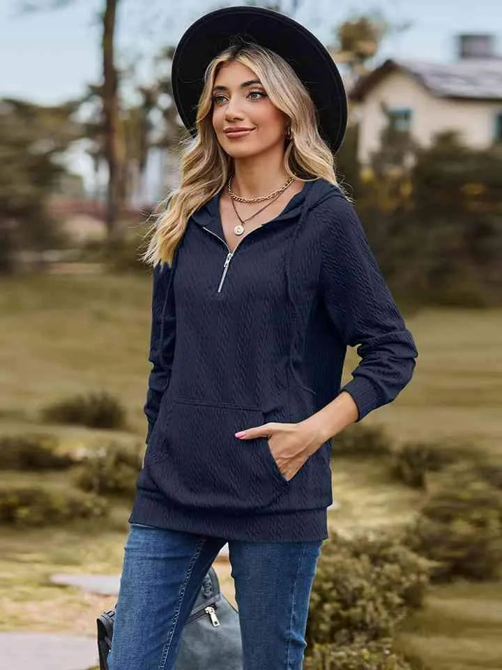 Cable-Knit Zip-Up Hooded Blouse Blouses - Tophatter Daily Deals