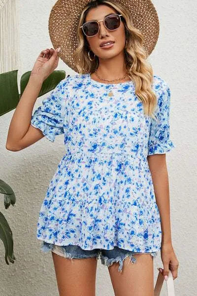 Floral Round Neck Short Sleeve T-Shirt Women's T-Shirts - Tophatter Daily Deals