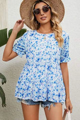 Floral Round Neck Short Sleeve T-Shirt Women's T-Shirts - Tophatter Daily Deals