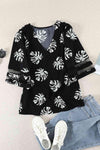 Botanical Print V-Neck Puff Sleeve Blouse Blouses - Tophatter Daily Deals