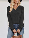 V-Neck Ribbed Long Sleeve Top Blouses - Tophatter Daily Deals