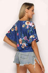 Floral Tie Hem Flounce Sleeve Top Blouses - Tophatter Daily Deals