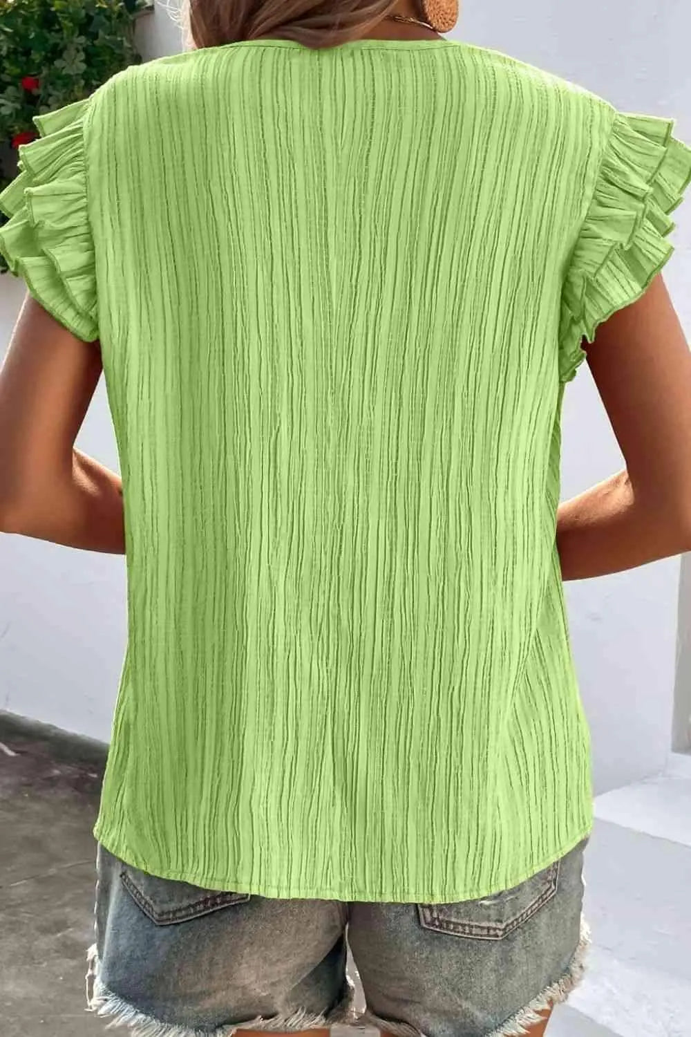 Textured Tie Neck Butterfly Sleeve Blouse Blouses - Tophatter Daily Deals