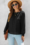 Waffle-Knit Long Raglan Sleeve Top Blouses - Tophatter Daily Deals