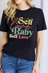 Simply Love SELF LOVE BABY SELF LOVE Graphic Cotton T-Shirt Black Women's T-Shirts - Tophatter Daily Deals