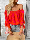 Printed Off-Shoulder Bell Sleeve Blouse Blouses - Tophatter Daily Deals