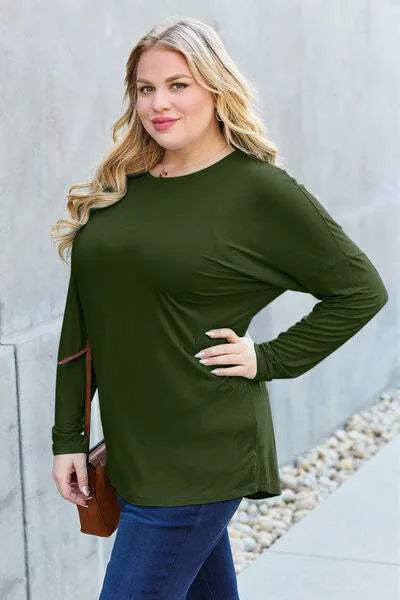 Basic Bae Full Size Round Neck Dropped Shoulder T-Shirt Women's T-Shirts - Tophatter Daily Deals