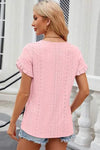 Eyelet Round Neck Petal Sleeve T-Shirt Women's T-Shirts - Tophatter Daily Deals