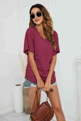 V-Neck Side Ruched Tee Women's T-Shirts - Tophatter Daily Deals