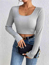 Scoop Neck Cropped Long Sleeve Blouse Blouses - Tophatter Daily Deals