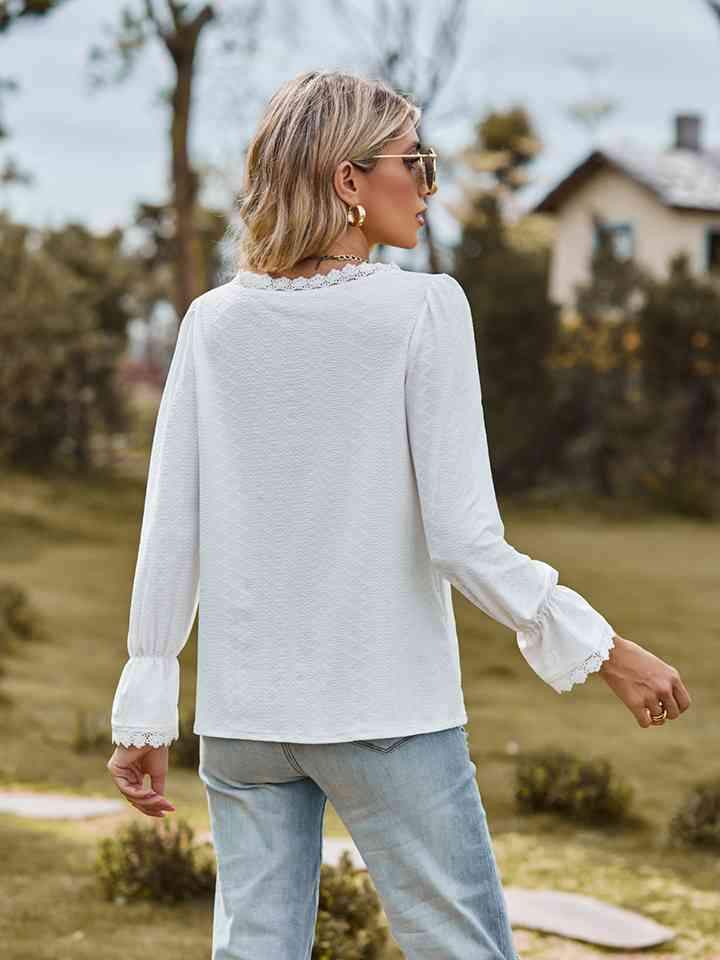 V-Neck Flounce Sleeve Blouse Blouses - Tophatter Daily Deals