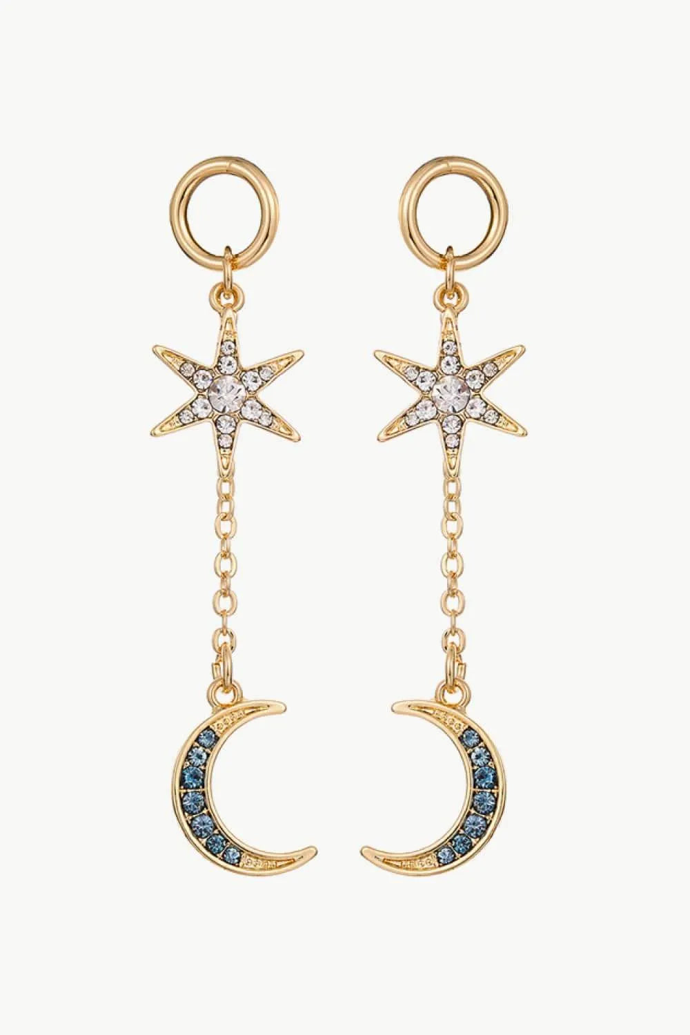 Inlaid Rhinestone Star and Moon Drop Earrings Earrings - Tophatter Daily Deals