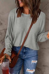 Seam Detail Round Neck Long Sleeve Top Women's T-Shirts - Tophatter Daily Deals