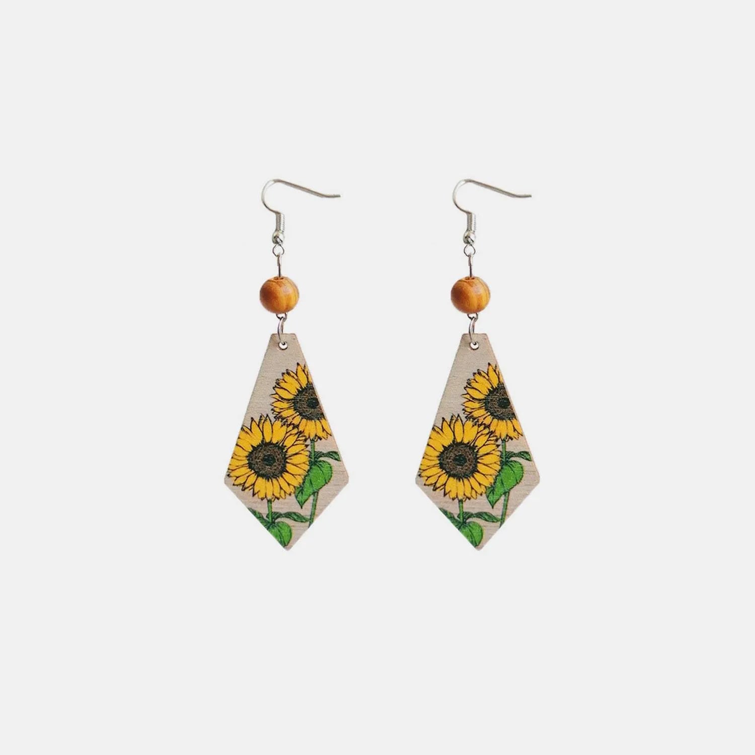 Floral Wooden Teardrop Earrings Mustard One Size Earrings - Tophatter Daily Deals