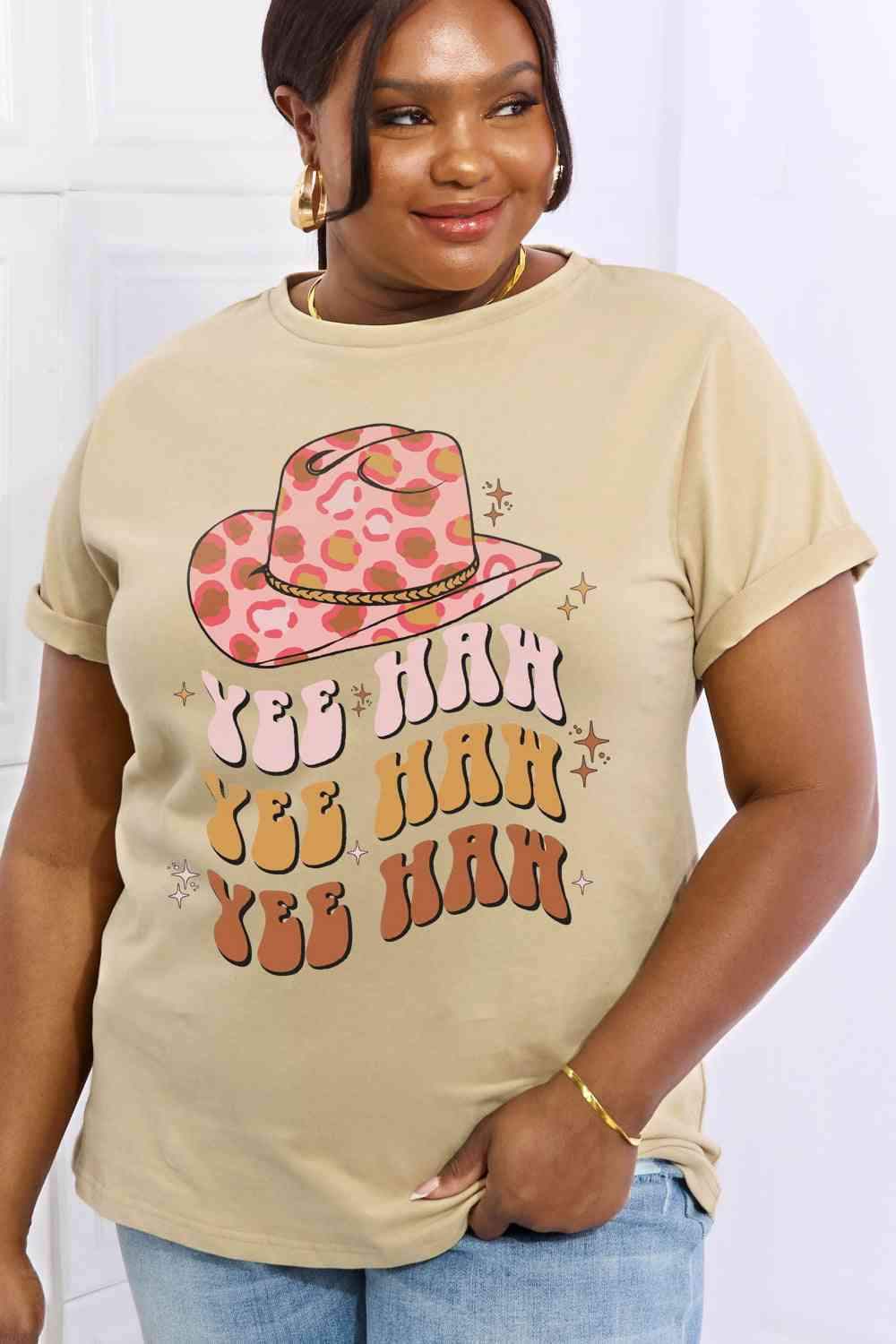 Simply Love Simply Love Full Size YEE HAH YEE HAH YEE HAH Graphic Cotton Tee Women's T-Shirts - Tophatter Daily Deals