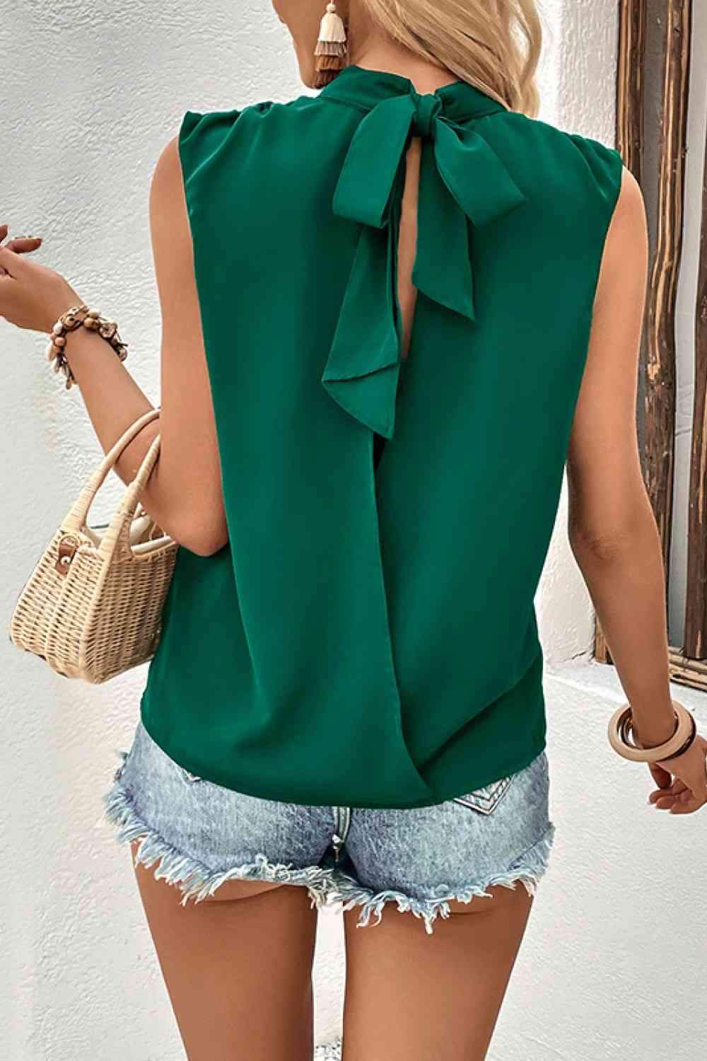 Tied Mock Neck Blouse Blouses - Tophatter Daily Deals