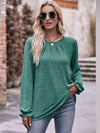 Double Take Long Flounce Sleeve Round Neck Blouse Blouses - Tophatter Daily Deals