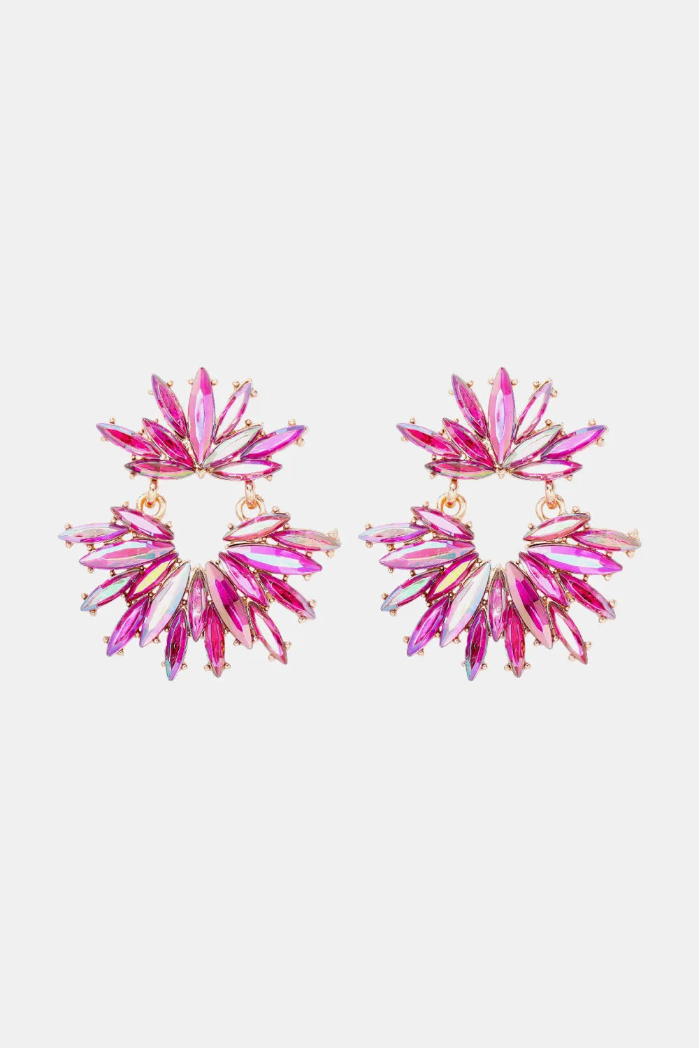 Flower Shape Glass Stone Dangle Earrings Hot Pink One Size Earrings - Tophatter Daily Deals