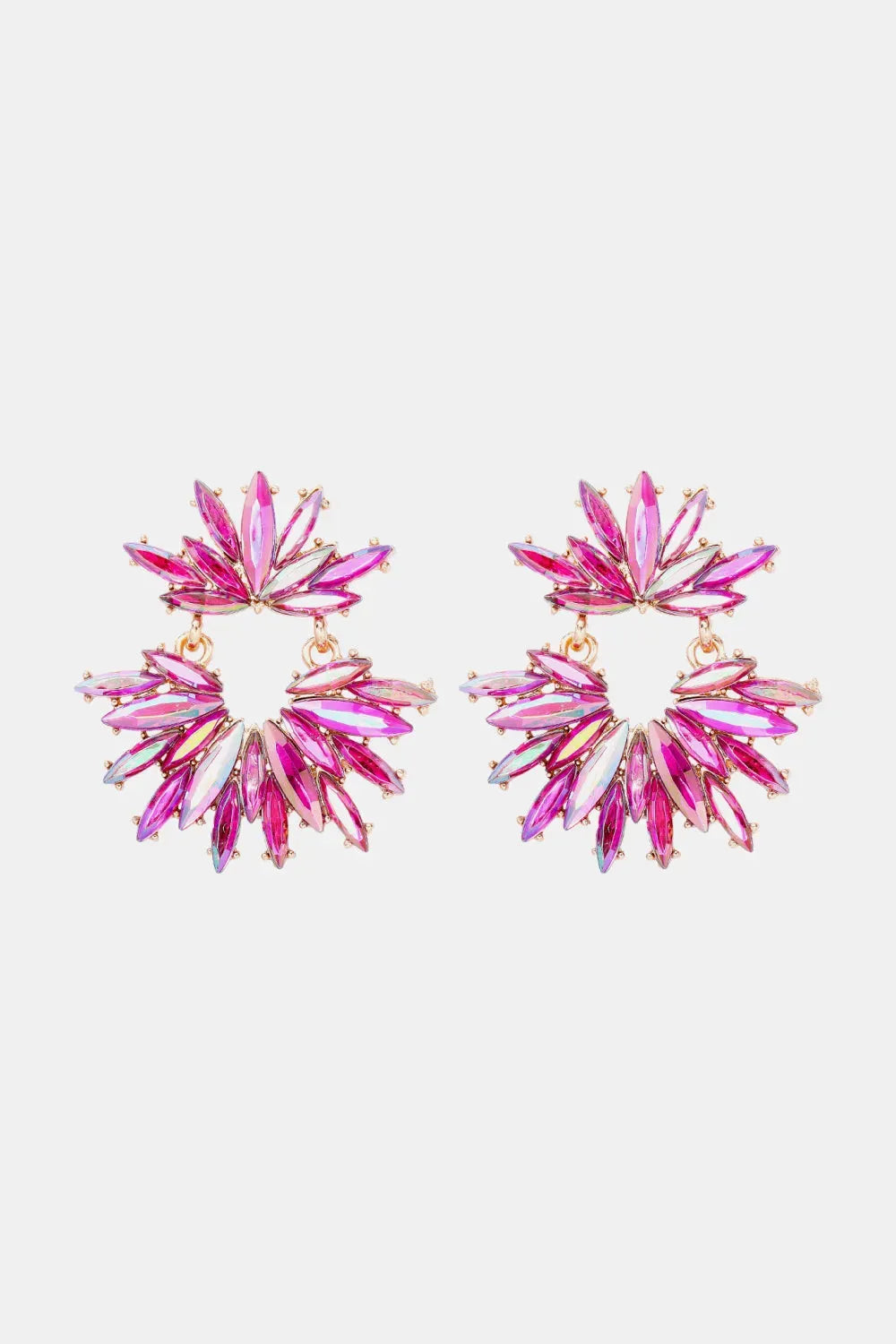 Flower Shape Glass Stone Dangle Earrings Hot Pink One Size Earrings - Tophatter Daily Deals