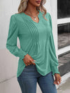 Ruched Notched Neck Puff Sleeve Smocked Wrist Blouse Blouses - Tophatter Daily Deals