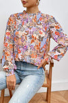 Multicolour Floral Print Sleeve Frilled Round Neck Blouse Blouses - Tophatter Daily Deals