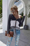 Twisted Waffle-Knit Color Block Buttoned Blouse Blouses - Tophatter Daily Deals