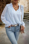 Swiss Dot Smocked Shoulder Blouse Pastel Blue Blouses - Tophatter Daily Deals