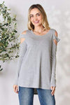 Hailey & Co Cutout Cold Shoulder Long Sleeve Top GREY Blouses - Tophatter Daily Deals