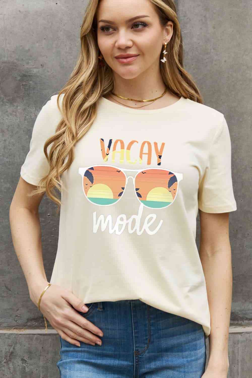 Simply Love Full Size VACAY MODE Graphic Cotton Tee Women's T-Shirts - Tophatter Daily Deals